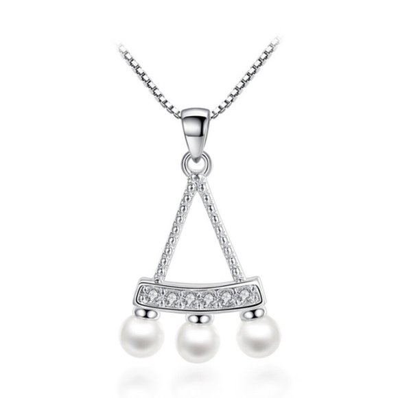 925 Sterling Silver Pearl Porcelain Zirconia Silver Necklace for Woman, J586